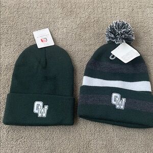 SUNY Old Westbury hunter green ski winter hats NWT NEW lot of 2 men women